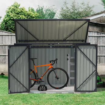 190CM Wide Steel Lockable Garden Bike Shed Bicycle Storage Shed with Hinged Lid