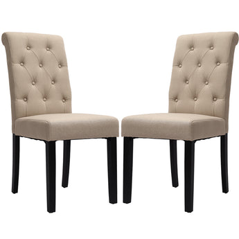 Buttoned Beige Linen Upholstered Dining Chairs Set of 2