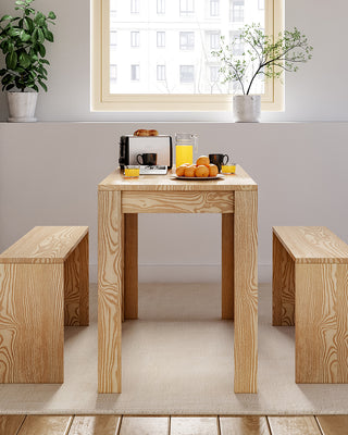 Modern Minimalism Dining Room Set Natural Wood Table and 2 Benches