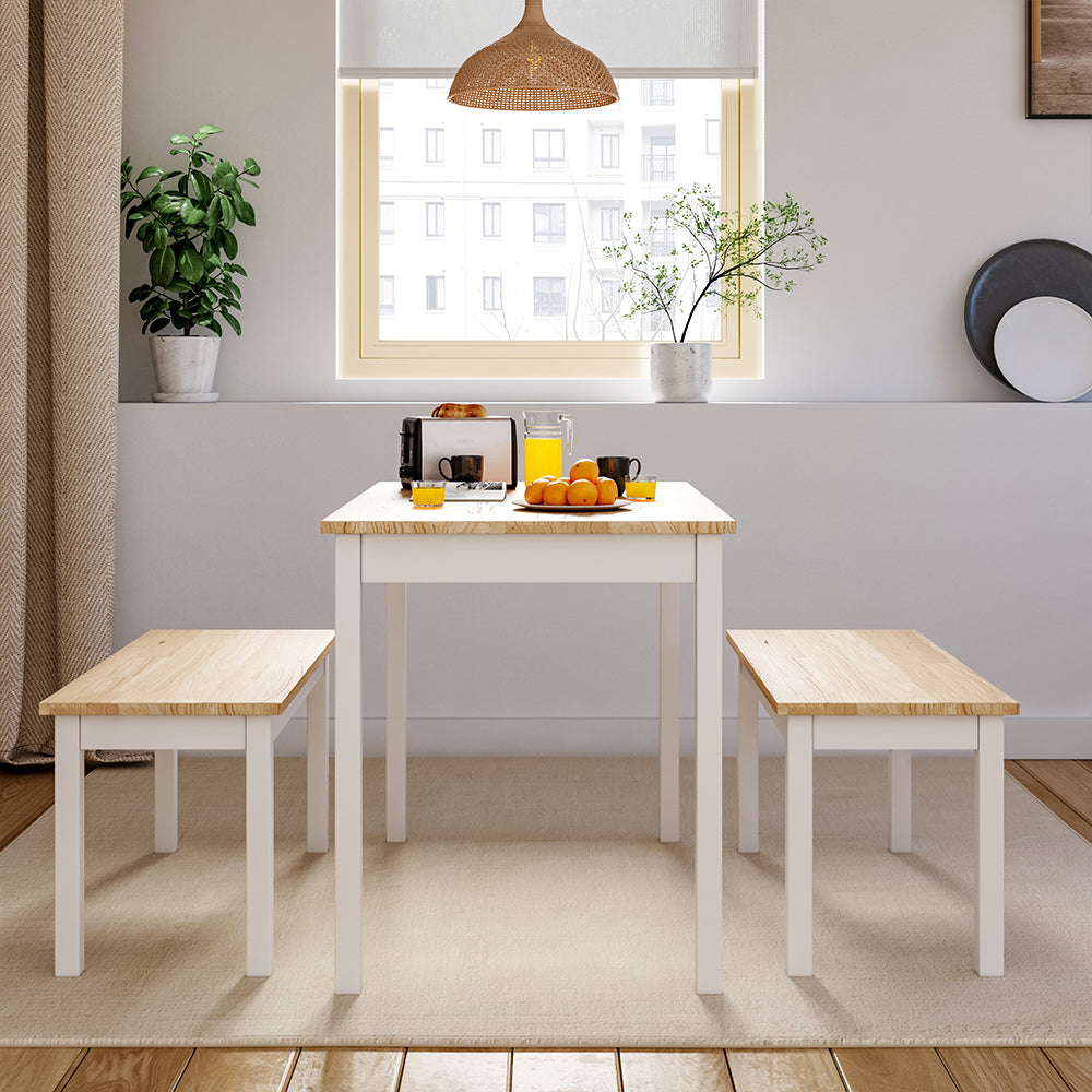 Minimalist Nordic Pine Wood Dining Room Table Set 1 Tables 2 Benches