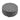 Grey linen upholstered round footstool, tufted top and sides with studded border