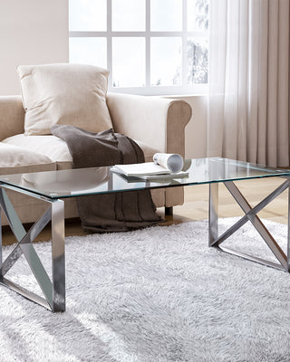 Modern Console Table Tempered Glass Coffee Table with 2 X-shaped Legs