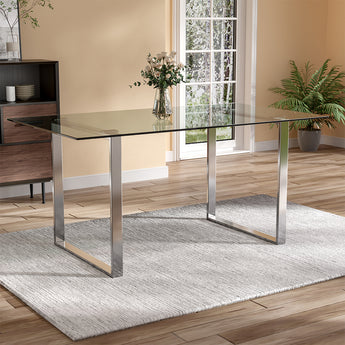 Modern Rectangular Tempered Glass Dining Table with Metal Legs