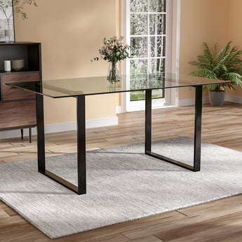 Modern Rectangular Tempered Glass Dining Table with Sturdy Metal Legs