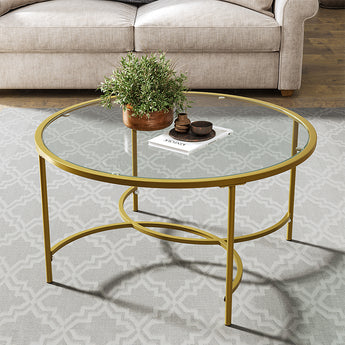 Round Tempered Glass Coffee Table with Metal Frame