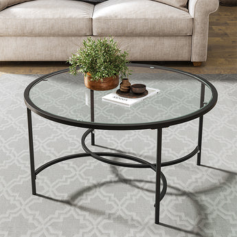 Round Tempered Glass Coffee Table with Metal Frame